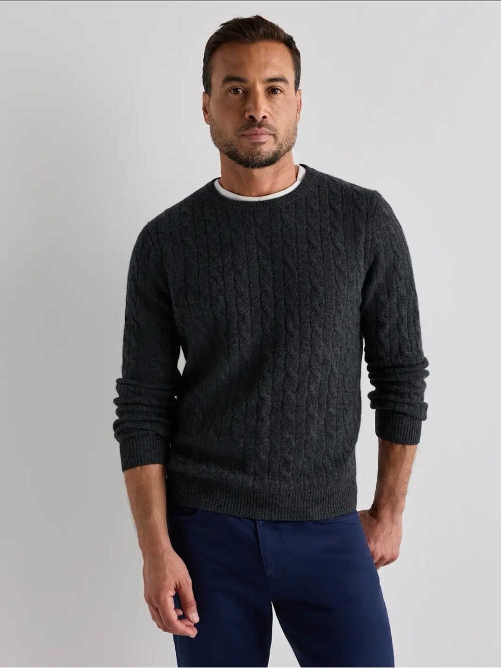 Quince Mongolian Cashmere Cable Crewneck Sweater Charcoal L Classic! NWT